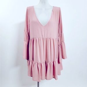 Romantic Dusty Rose Ruffle Summer Tunic Style Dress V Neck Lightweight Plus 2X